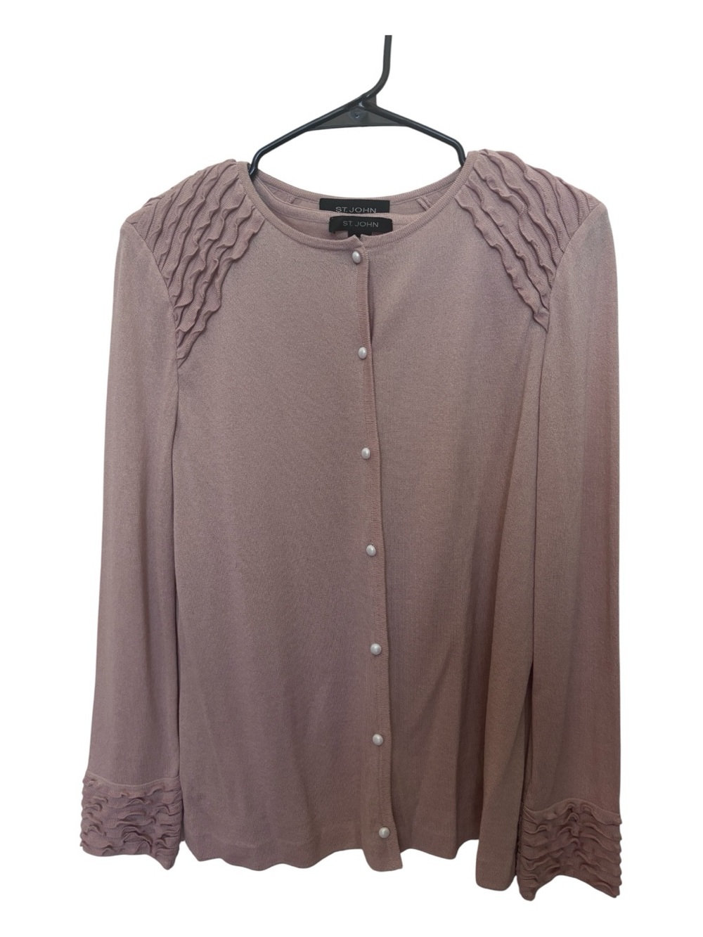 NWOT St. John 2 pc Dusty Pink Button-Front Knit Cardigan Set Sz M